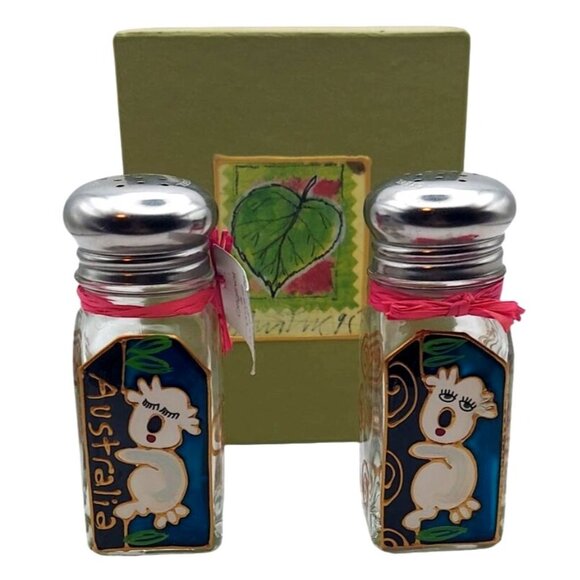 Liza Enger Handpainted Koala Bear Glass Salt & Pepper Shakers Gift Box Australia - Picture 1 of 13